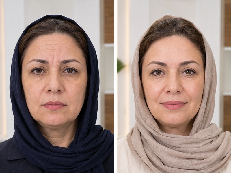 تصویر قبل و بعد از جراحی لیفت پیشانی
