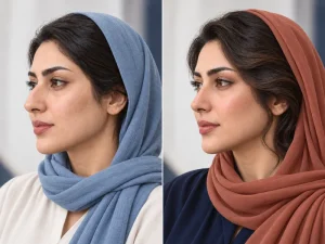 مقایسه نمای سهرخ بینی استخوانی پیش و پس از تغییر فرم بینی